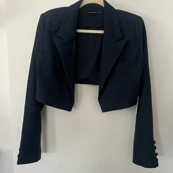 Good American Cropped Navy Pinstripe Blazer - Picture 2 of 5